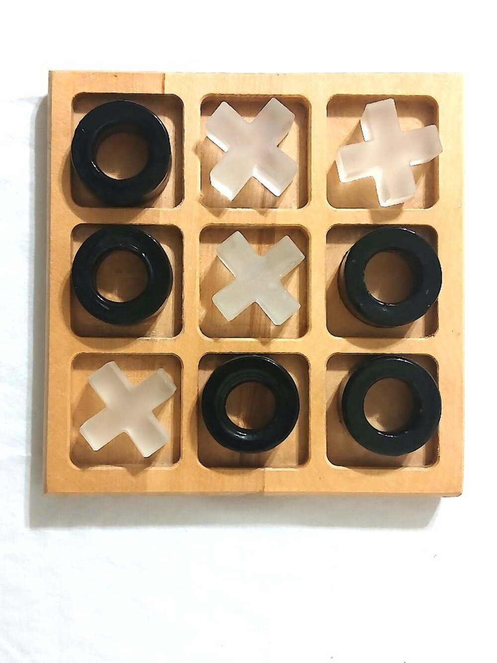 Wooden Tic Tac Toe Game Solid Wood Board Black White X O Tabletop Game 7.5"